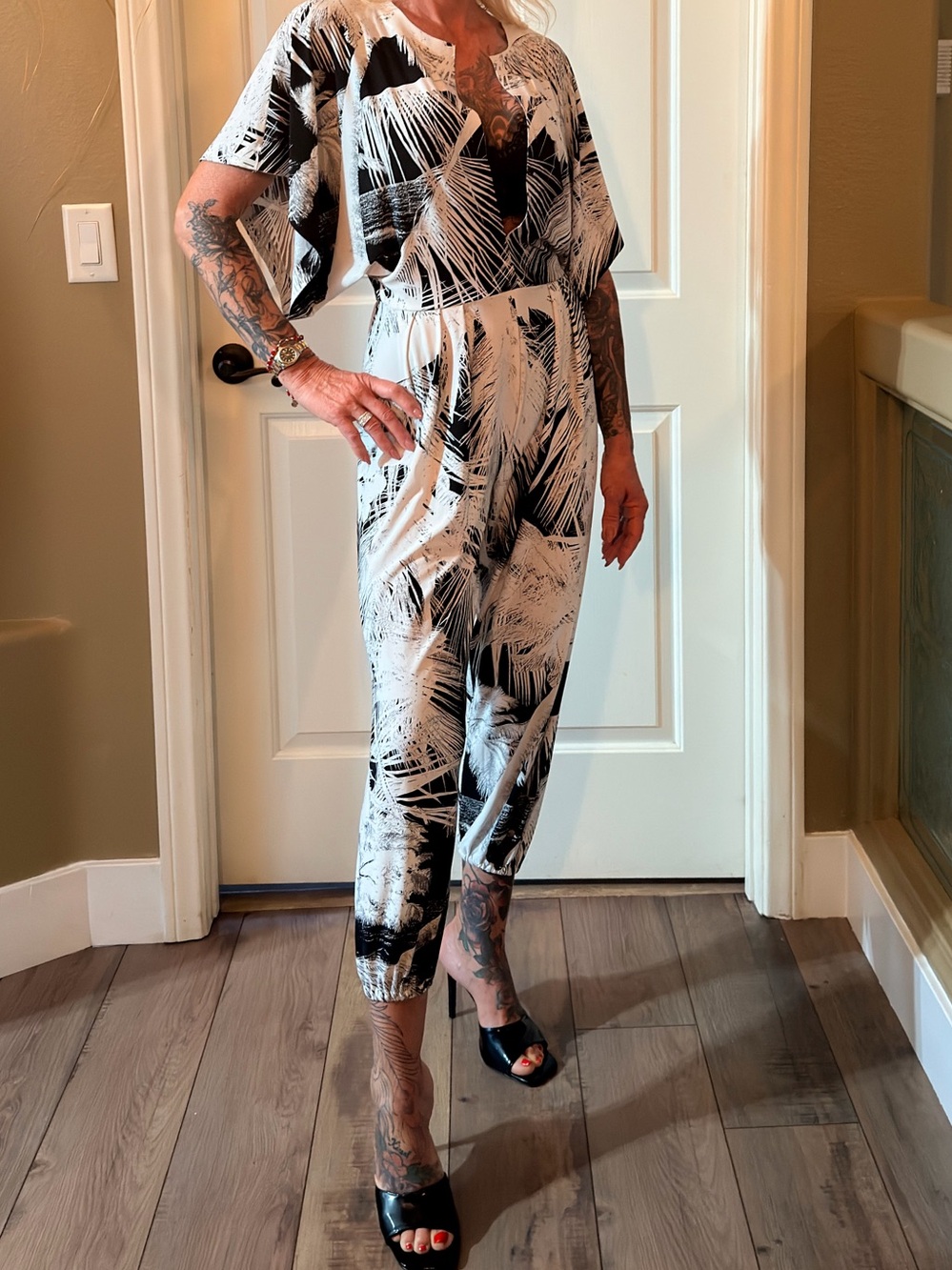Norma Kamali EUC Palm-Print Jumpsuit